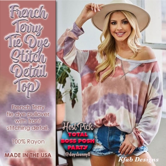 KFab Designs Tops - French Terry Tie Dye Stitch Detail Top HOST PICK